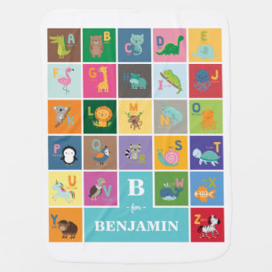 Personalized Baby Animals Alphabet Kids Nursery Blanket