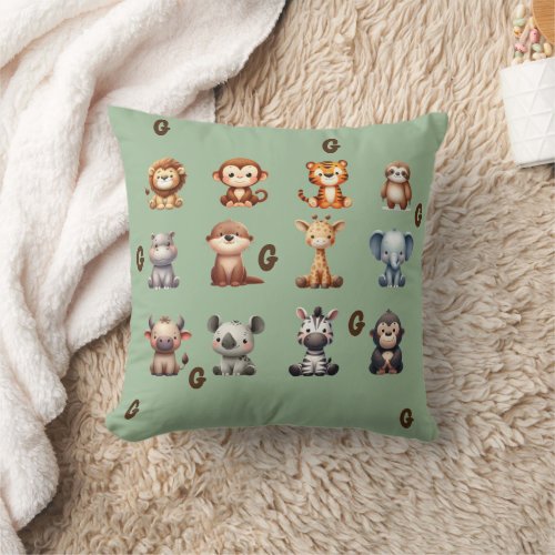 personalized baby animals safari theme nursery throw pillow