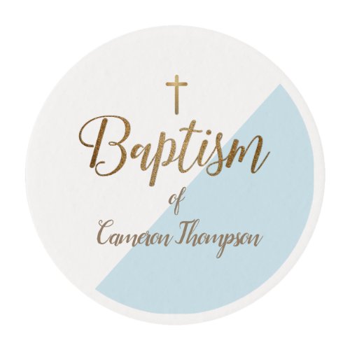 Personalized baby Baptism Blue Gold Cross Edible Frosting Rounds