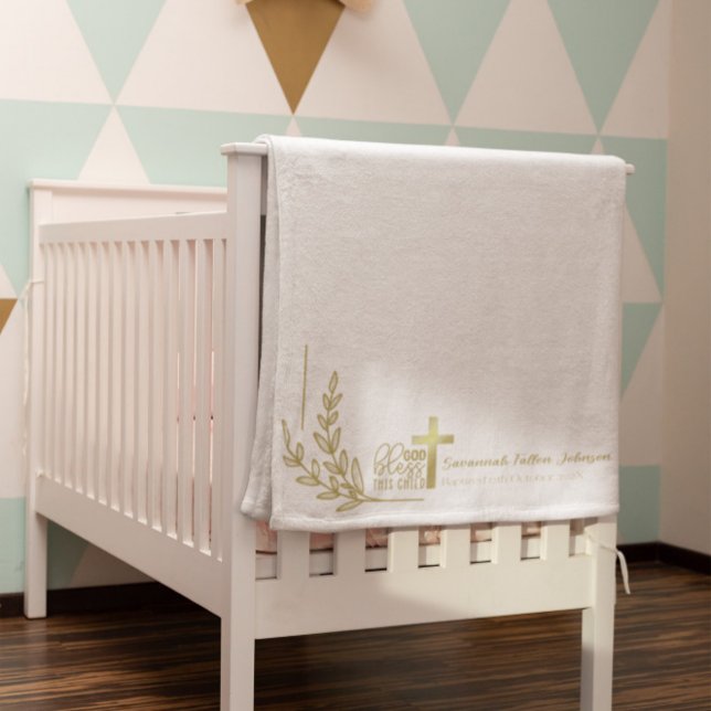 Personalized Baby Baptism Gold Cross Floral Sherpa Blanket (Creator Uploaded)