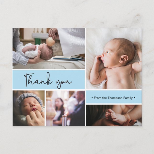 Personalized Baby Baptism Thank you Photo collage Postcard (Front)