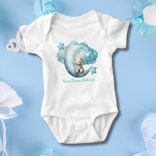 Personalized Baby Bear Moon Star Cloud Blue Boy Bodysuit