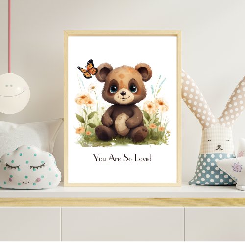 Personalized Baby Bear Watercolor Nursery Wall Art