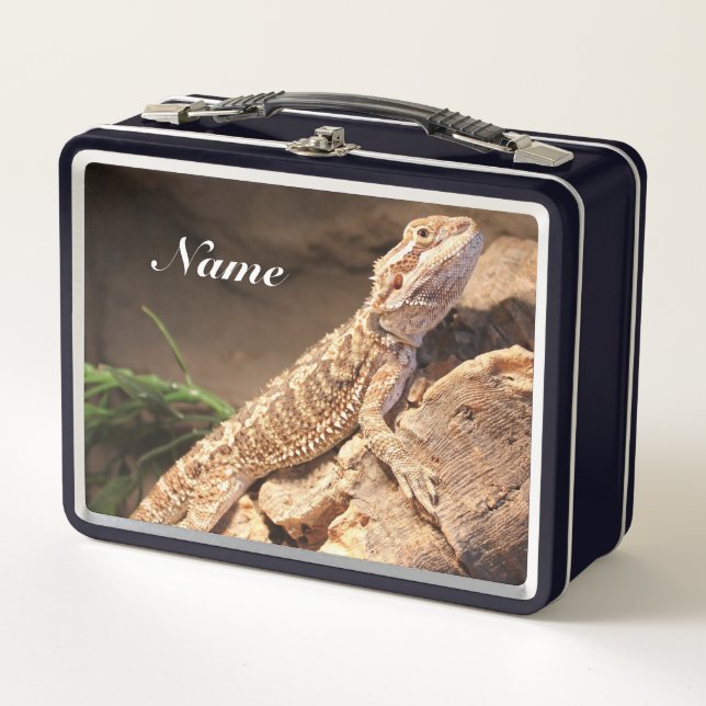Personalized Baby Bearded Dragon Lizard Metal Lunch Box (Front)