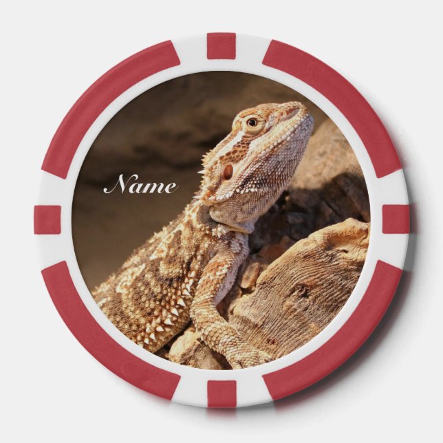 Personalized Baby Bearded Dragon Lizard Poker Chips (Front)