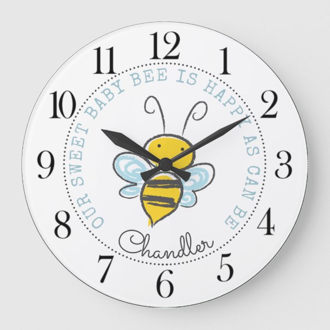 Personalized Baby Bee Nursery Large Clock (Front)