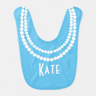Personalized Baby Bib - Pearls, Blue, Name, Aqua