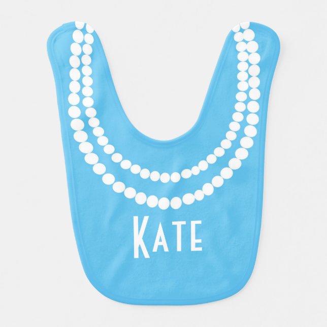 Personalized Baby Bib - Pearls, Blue, Name, Aqua (Front)