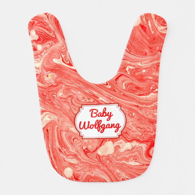 Personalized Baby Bib – Red Marble Swirl Design  (Front)