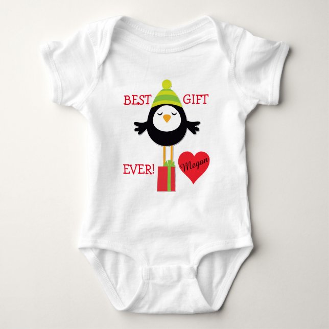 Personalized Baby Bird Heart Baby Bodysuit (Front)