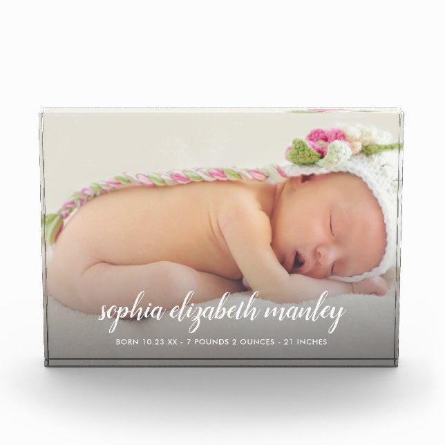 Personalized Baby Birth Announcement Photo Block (Front)