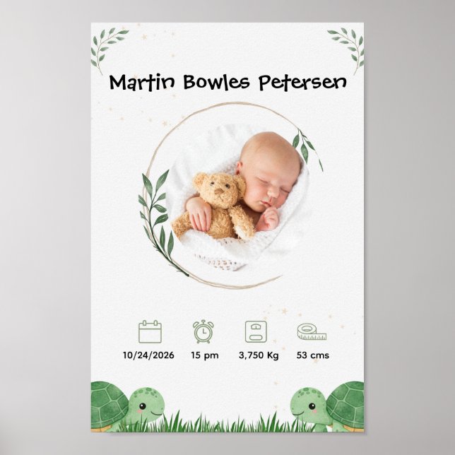 Personalized Baby Birth Announcement  Poster (Front)