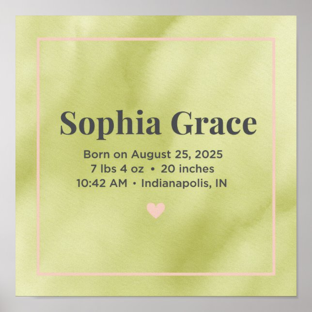 Personalized Baby Birth Announcement Print (Front)