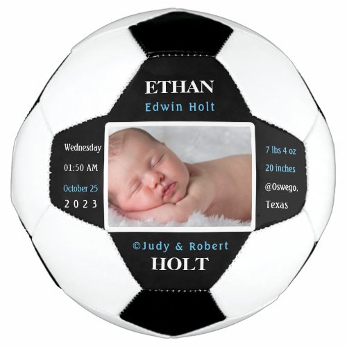 Personalized Baby Birth Stats Announcement Photo Soccer Ball