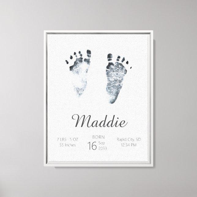 Personalized Baby Birth Stats & Footprints Framed Canvas Print (Front)