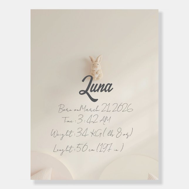 Personalized Baby Birth Stats Nursery Wall Art – C Foam Board (Front)