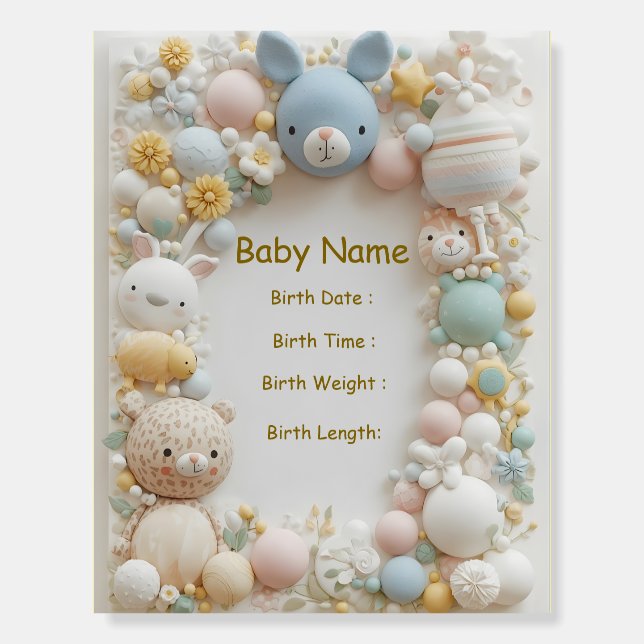 Personalized Baby Birth Stats Nursery Wall Art Foam Board (Front)
