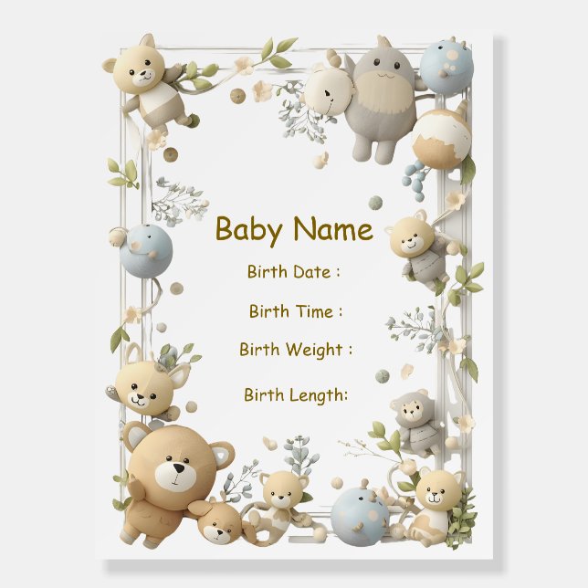 Personalized Baby Birth Stats Nursery Wall Art Foam Board (Front)