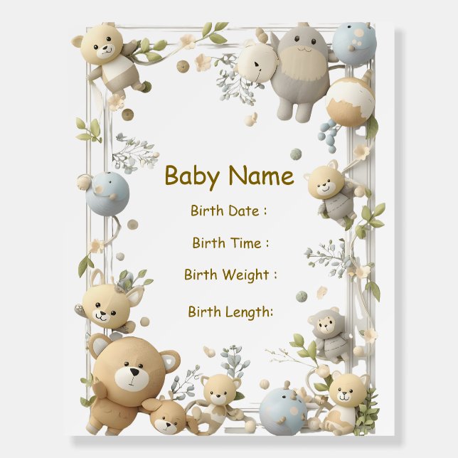 Personalized Baby Birth Stats Nursery Wall Art Foam Board (Front)