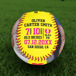 Personalized Baby Birth Stats Softball with Photo