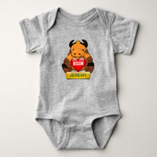 Personalized Baby Bison With Heart Bodysuit
