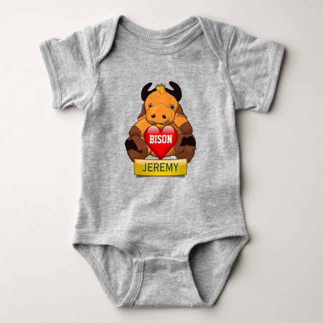 Personalized Baby Bison With Heart Bodysuit (Front)