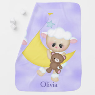 Personalized Baby Blanket Baby Lamb Crescent Moon