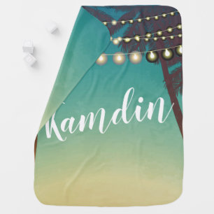 Personalized Baby Blanket Beach Sunset Palm Trees