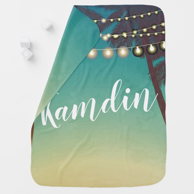 Personalized Baby Blanket Beach Sunset Palm Trees (In Situ)