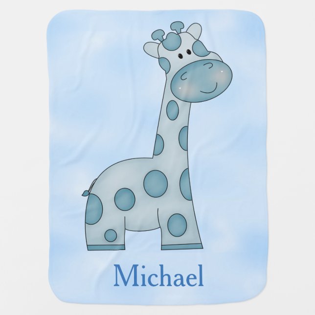 Personalized Baby Blanket Blue Giraffe (Front)