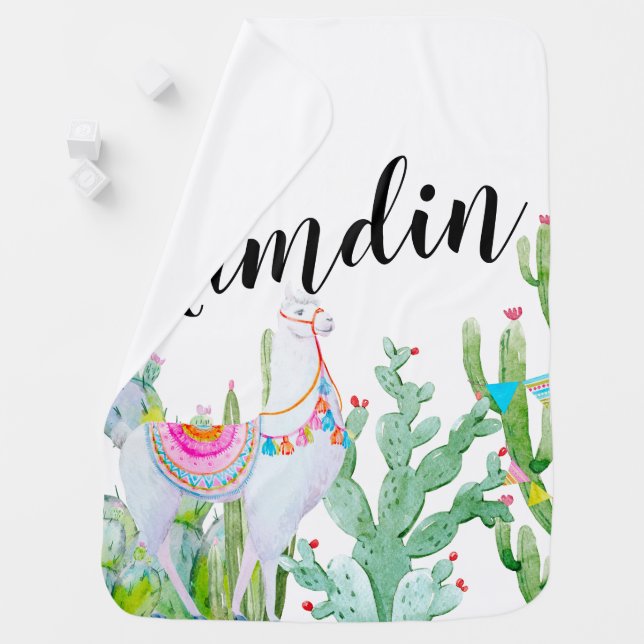 Personalized Baby Blanket Boho Llama Bohemian Cact (In Situ)