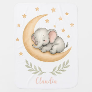 Personalized Baby Blanket   Cute Elephant on Moon 