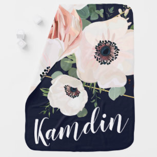 Personalized Baby Blanket Geometric Garden Navy