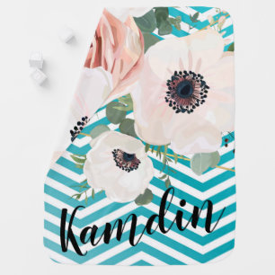 Personalized Baby Blanket Geometric Rose Chevron T