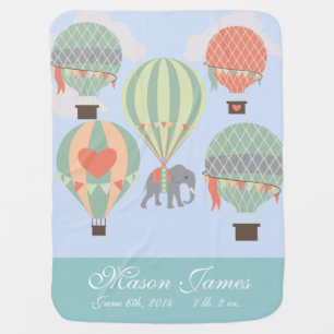 Personalized Baby Blanket Hot Air Balloon Elephant