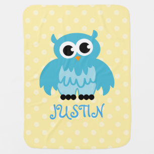 Personalized baby blanket in cute blue owl bird