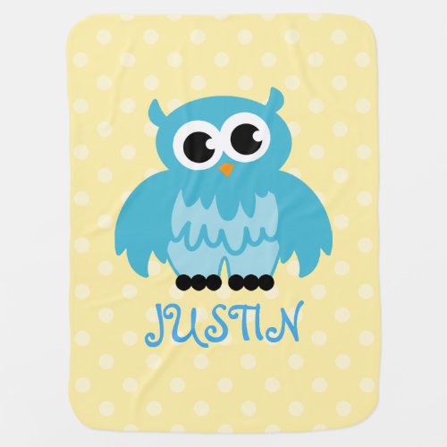 Personalized baby blanket in cute blue owl bird
