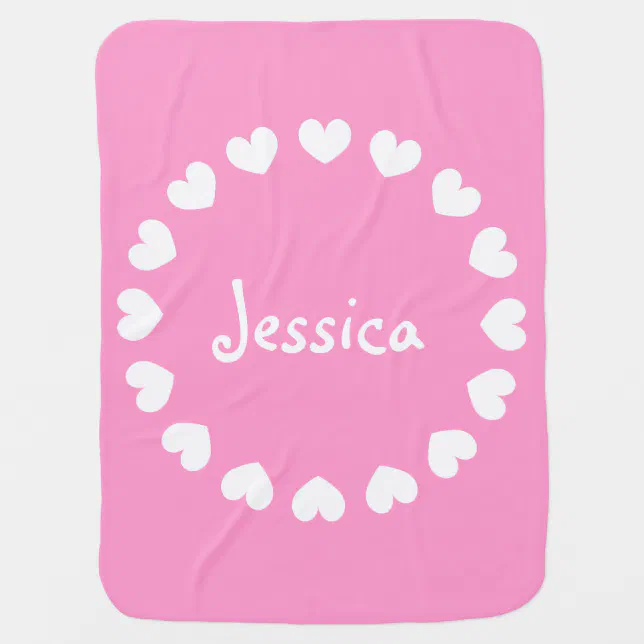 Personalized baby blanket in pink and white hearts Zazzle
