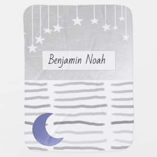 Personalized Baby Blanket Moon and Stars themed 