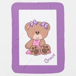 Personalized Baby Blanket/Teddy Bear and Polka Dot Stroller Blanket