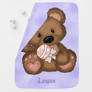 Personalized Baby Blanket Teddy Bear with Rattle