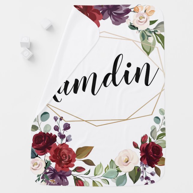 Personalized Baby Blanket White Roses Gold G (In Situ)