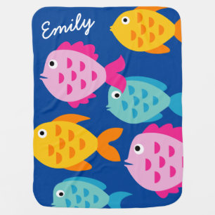 Personalized baby blanket with cute colored fish