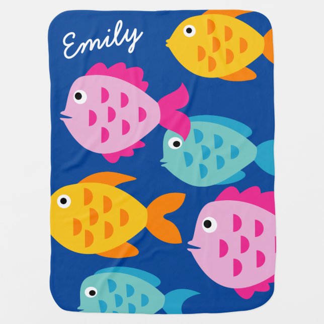 Personalized baby blanket with cute colored fish (Front)
