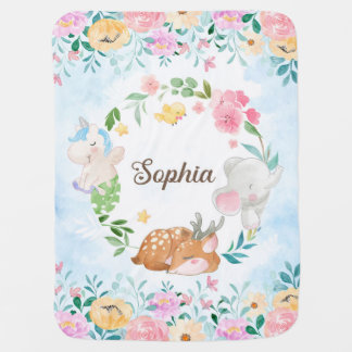 Personalized Baby Blanket with Cute Safari Animals