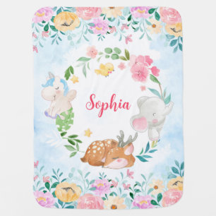 Personalized Baby Blanket with Cute Safari Animals
