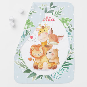 Personalized Baby Blanket with Cute Safari Animals