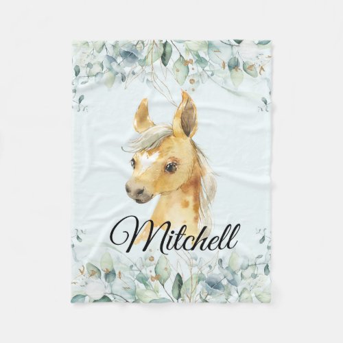 Personalized Baby Blanket With Watercolor Horse