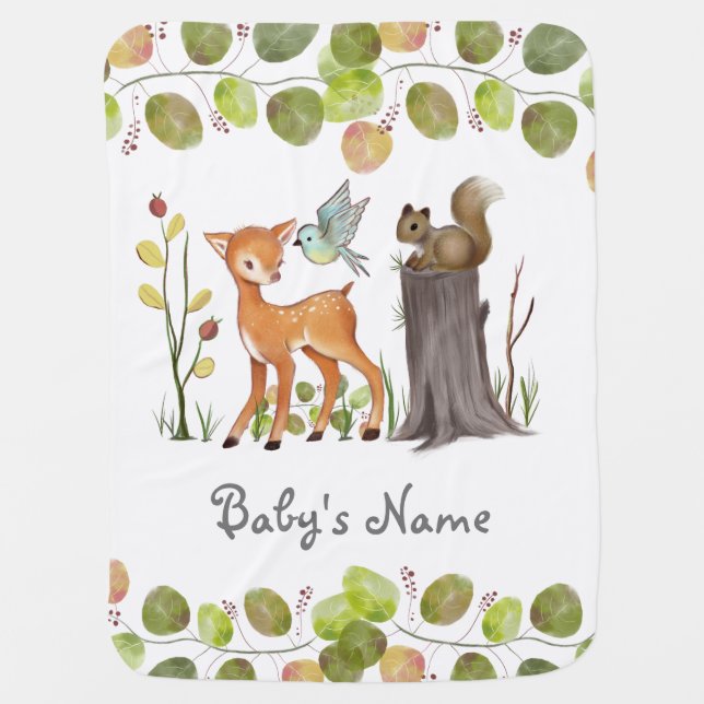 Personalized Baby Blanket Woodland Animals (Front)