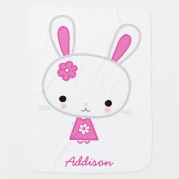 Personalized Baby Blankets With Cute Pink Bunny by online_store at Zazzle